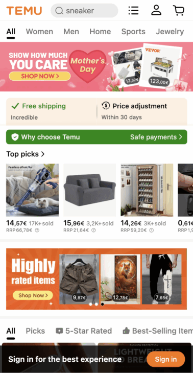 Temu mobile app
