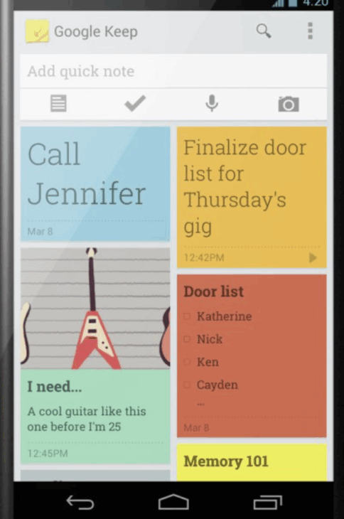 Google Keep moble app