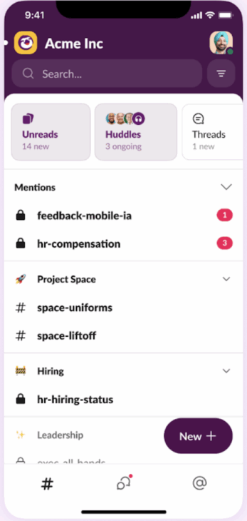 Slack mobile app interface