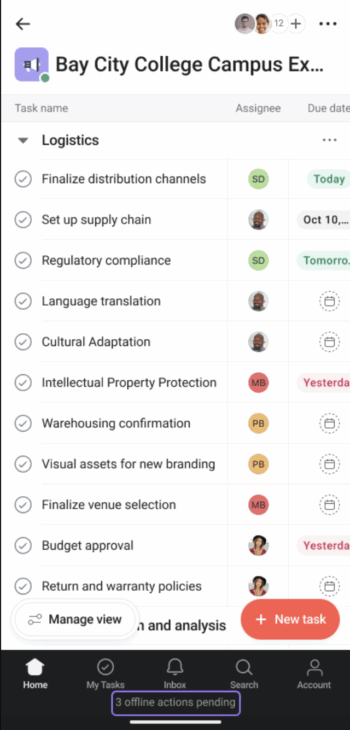 Asana mobile app interface