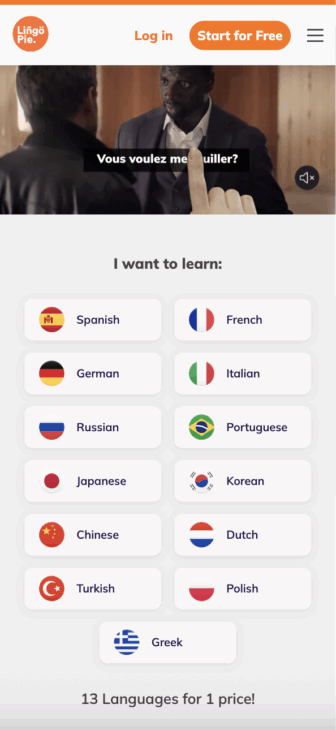 Lingopie language selection 