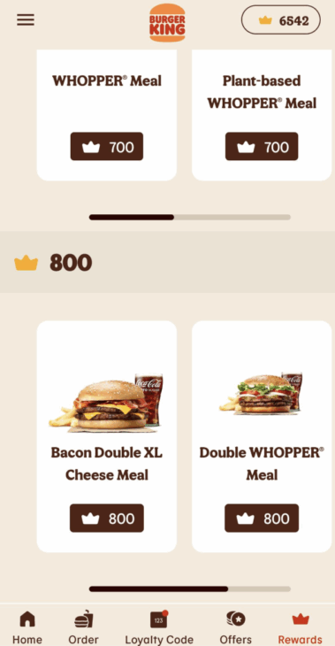 Burger King mobile app rewards