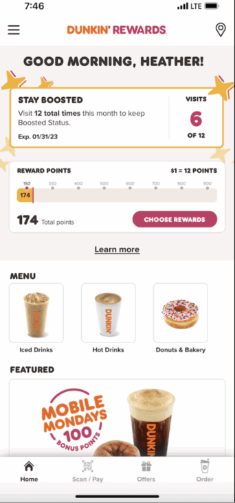 Dunkin’ mobile app rewards