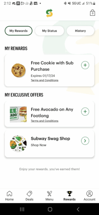Subway mobile app rewards