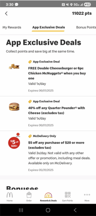 McDonald’s mobile app rewards