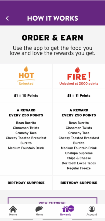 Taco Bell mobile app rewards